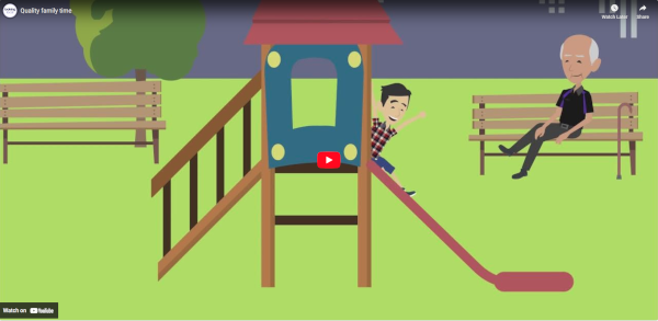 Graphic of person and child in playground