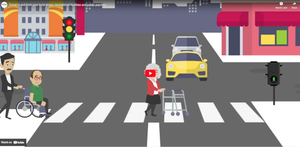 Graphic of elderly person crossing the road