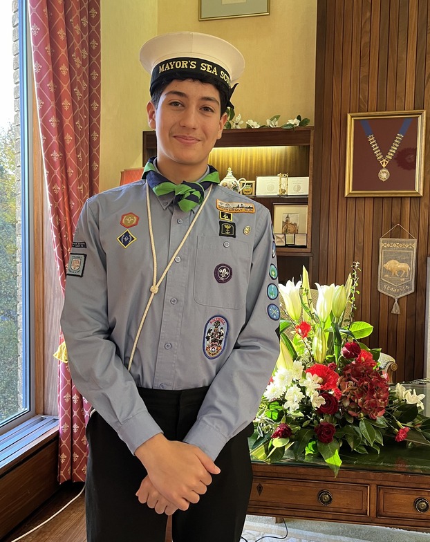 The Mayor's Sea Scout, Sam Goldstein, in the Mayor's Parlour