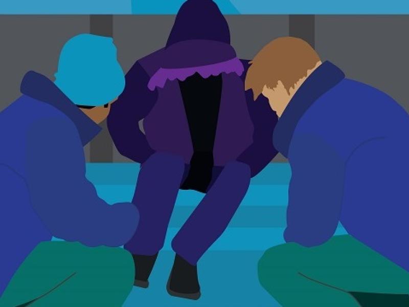 Graphic of members of the rough sleeper outreach team helping someone