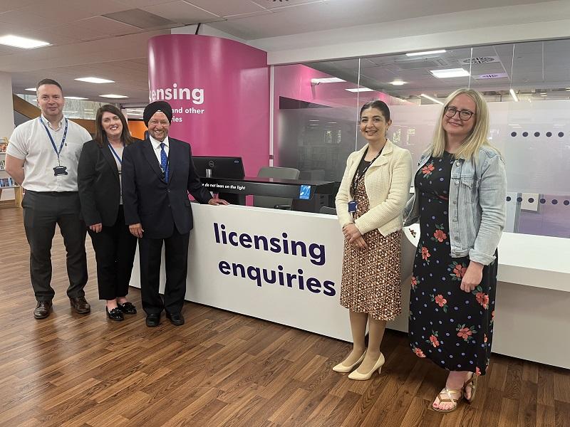 Cllr Marwa and Cllr Qais join officers from SMBC in the new licensing reception area