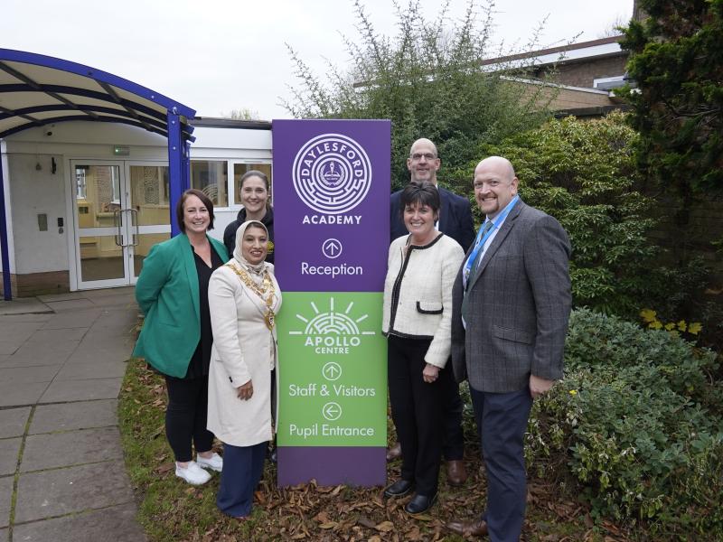 Marie Meehan, Solihull Mayor Shahin Ashraf MBE, Kat Dockery, Stephen Steinhaus, Cllr Karen Grinsell and James Morris at the launch of the Apollo Centre