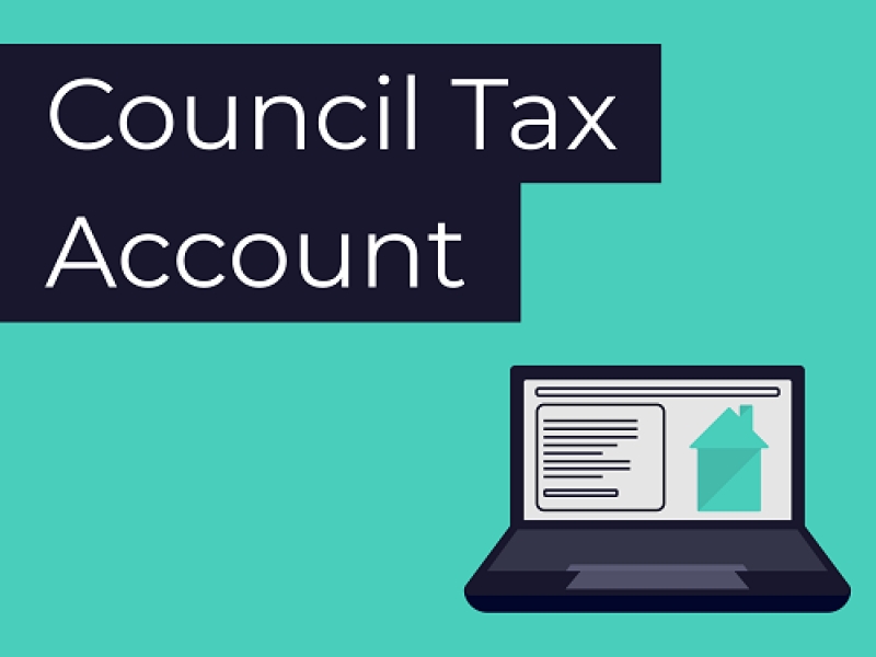 Blue graphic with a picture of a laptop and the words Council Tax Account