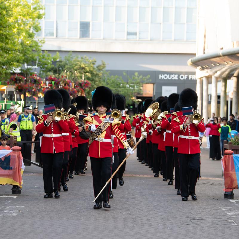 Marching band in Mell Square