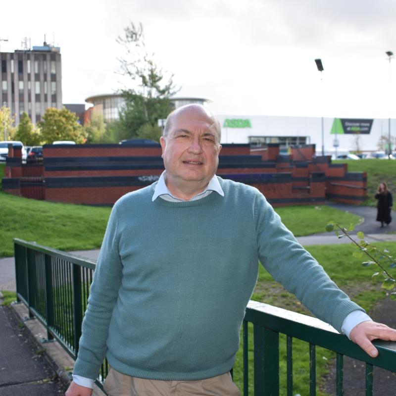 Cllr Andy Mackiewicz on the bridge over Kingshurst Brook in Chelmsley Wood