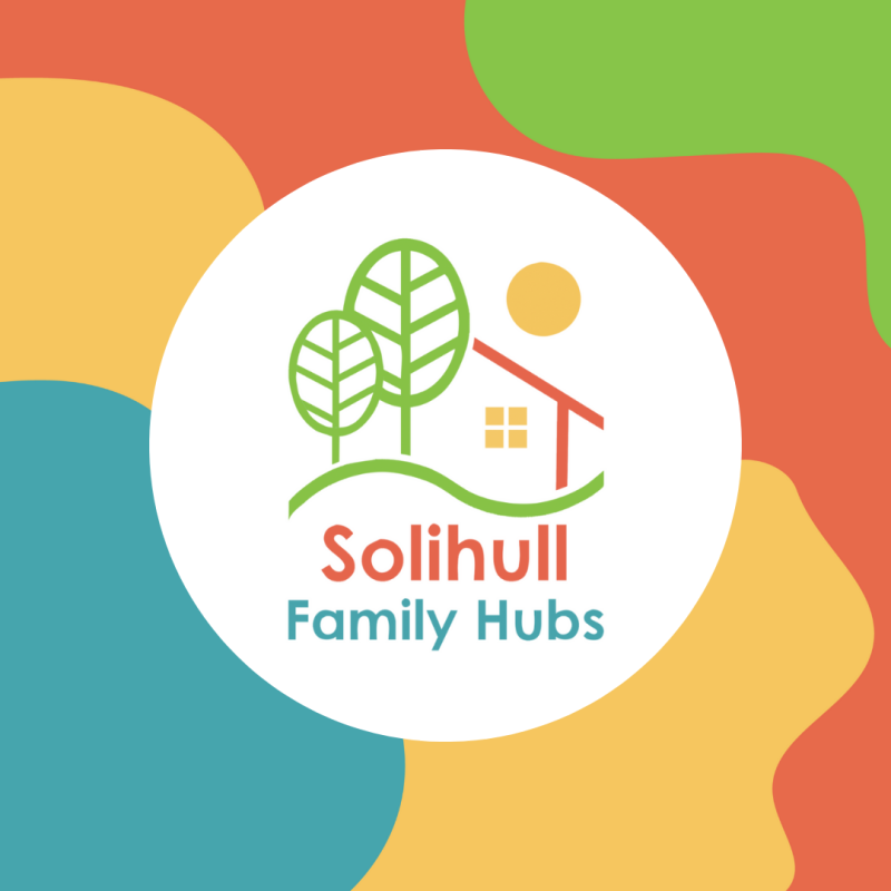 Family Hubs logo on a coloured background