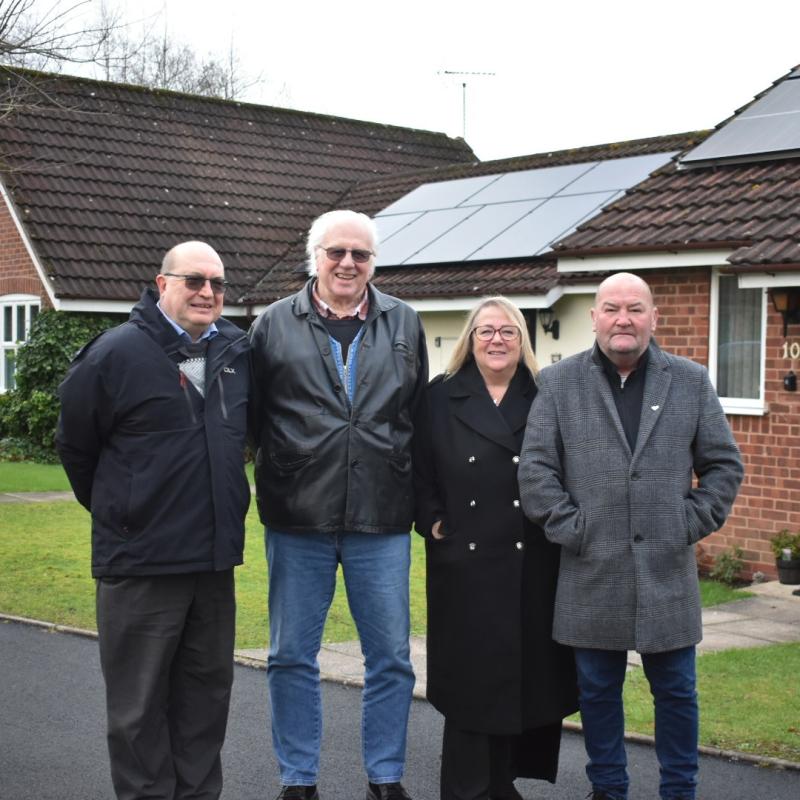 Solihull Council cabinet member for climate change and planning Councillor Andy Mackiewicz with residents Richard, Jackie and Barry