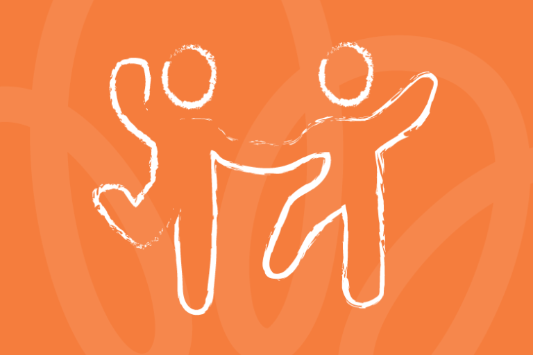 Chalk style drawing of people outline on orange background